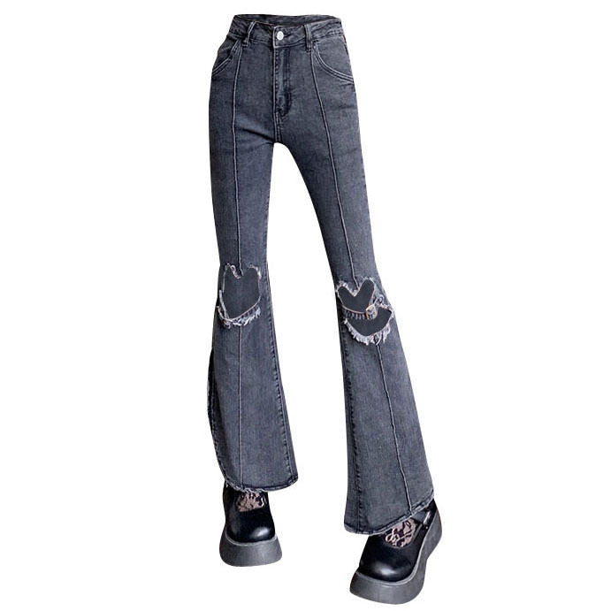 Heart Cut Out Grunge Flare Jeans boogzel apparel