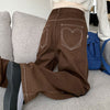 Heart Embroidery Brown Wide Jeans boogzel apparel