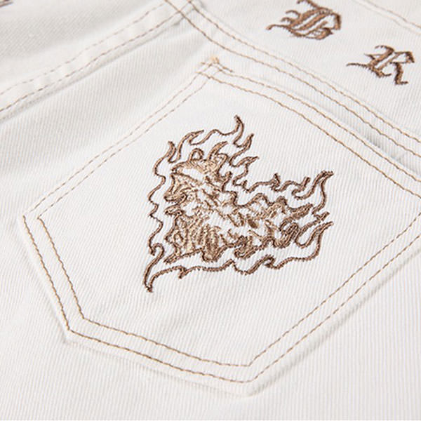 Heart Embroidery Cargo Jeans