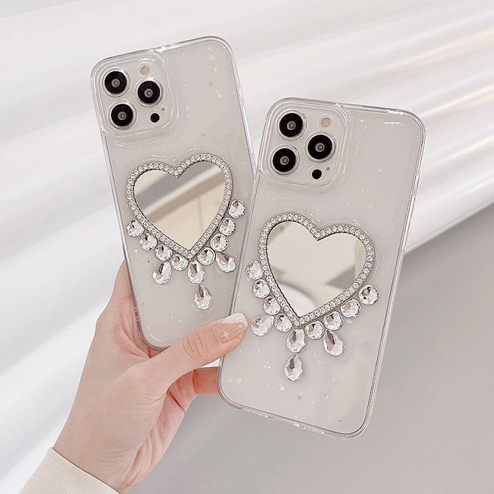 heart rhinestone mirror iphone case boogzel apparel