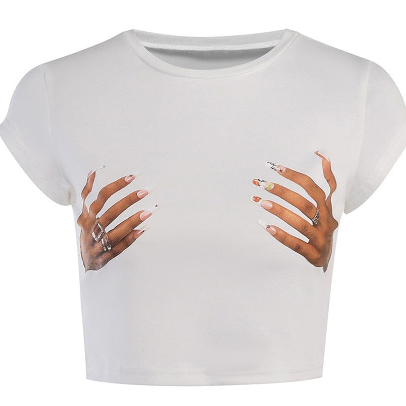 Hold Me Tight Hand Print Crop Top - Buddy Aesthetic Outfit - Boogzel Clothing