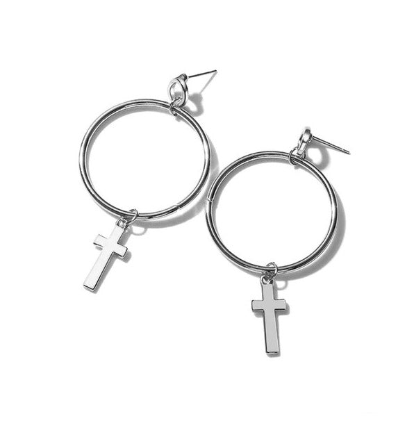 silver cross earrings boogzel apparel