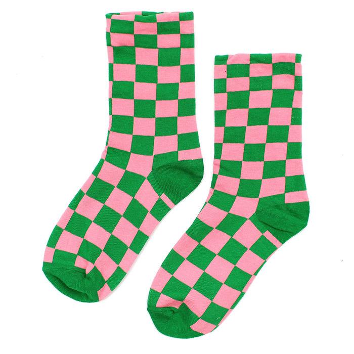 pink green checkerboard socks boogzel apparel