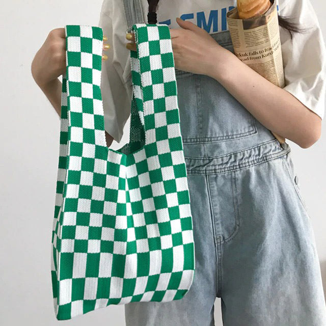 Checkered Tote Bag - Green
