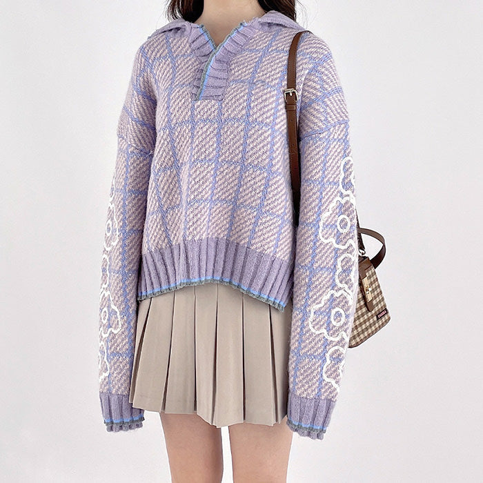 lilac plaid sweater boogzel apparel