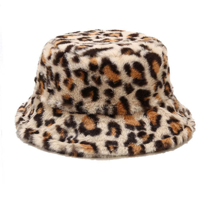 leopard fluffy bucket hat boogzel apparel