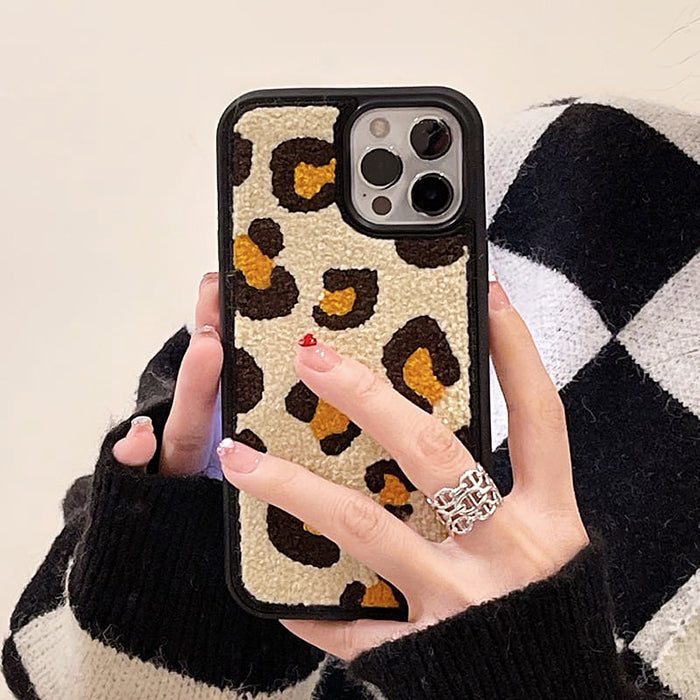 leopard plush iphone case boogzel apparel