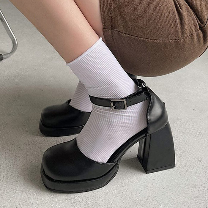 Amazon.com | SHODENSE Women Chunky Platform Mary Jane Pumps Ankle Strap  Square Closed Toe Mary Janes Buckle Patent 5 Inch High Block Heel Pump Shoes  Ladies Wedding Office Elegant Casual Black 4