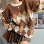 aesthetic Fuzzy Argyle Sweater boogzel apparel