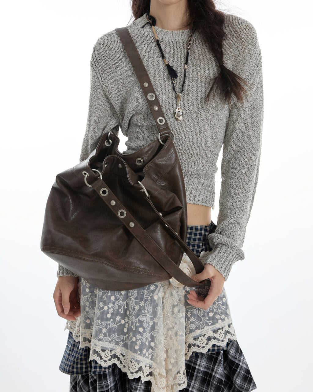Grommet-Stud-Brown-Shoulder-Bag-for-school