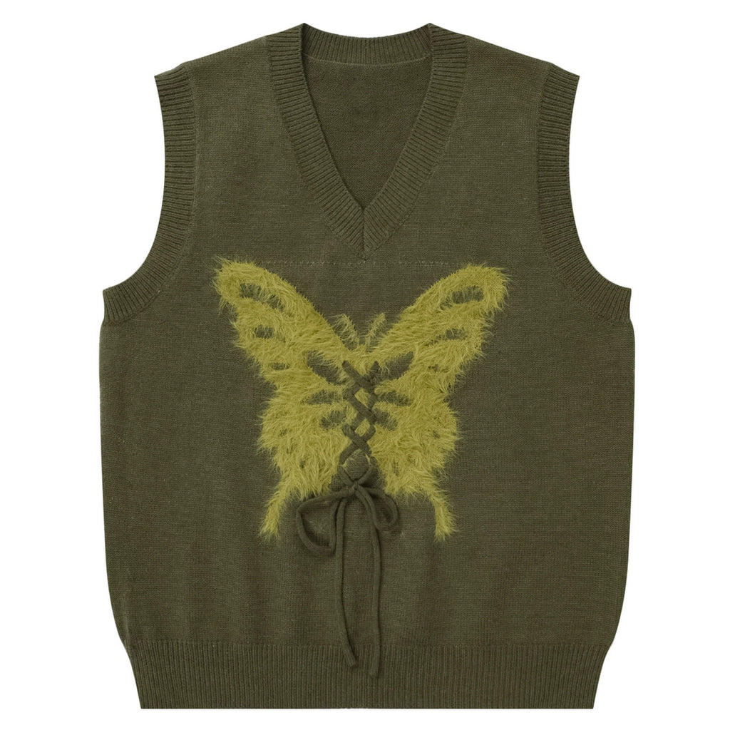 Olive green aesthetic vest butterfly print - boogzel clothing