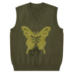 Olive green aesthetic vest butterfly print - boogzel clothing