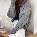 gray zip up knit sweater