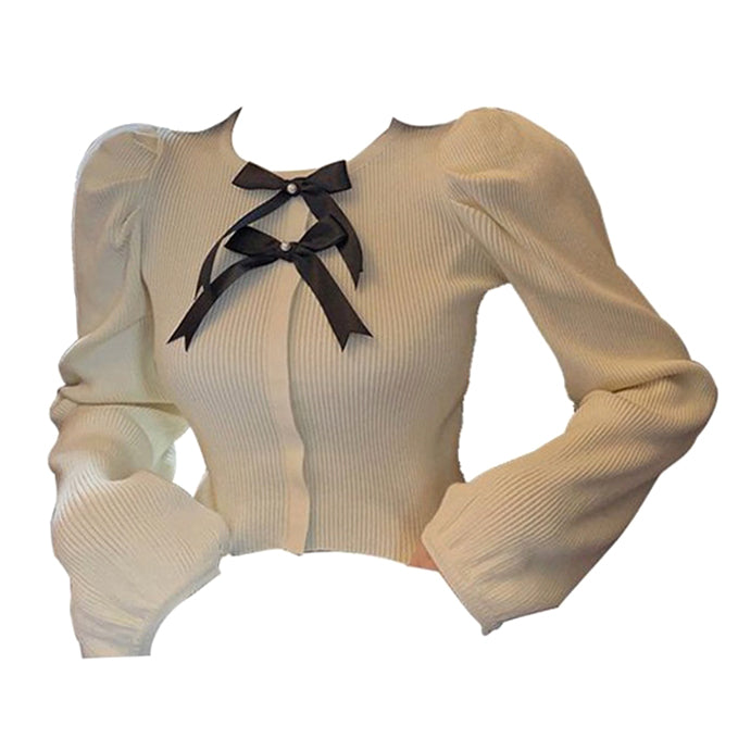 Parisian Style Ribbed Top with Bows bogzel clothing