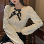 Parisian Style Ribbed Top with Bows bogzel clothing