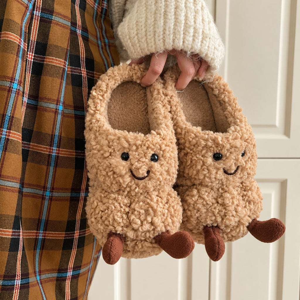 Peanut-aesthetic-slippers-beige-slippers=boogzel-clothing-cute-gift-gor-girl 
