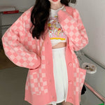pink checkered cardigan boogzel apparel