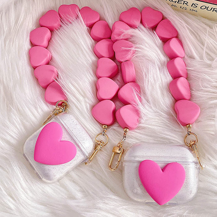 pink heart chain airpods case boogzel apparel