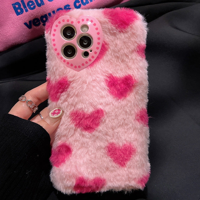 pink heart fuzzy iphone case boogzel apparel