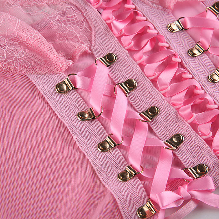 pink lace mesh top boogzel apparel