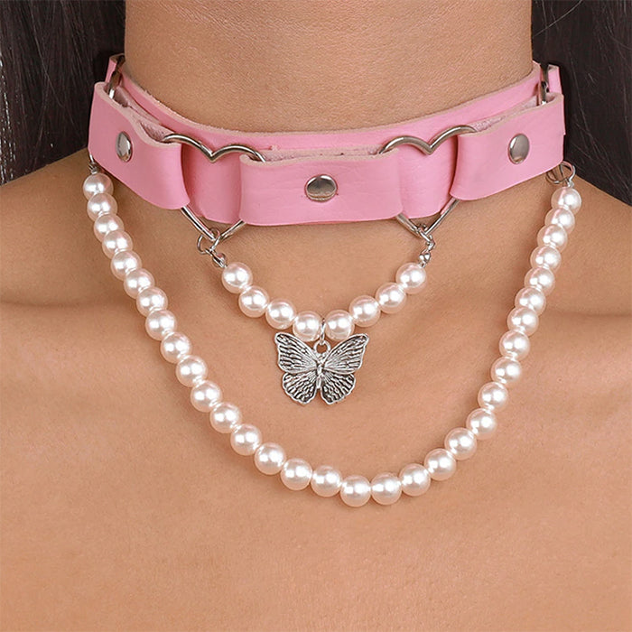 pink pearl butterfly choker boogzel apparel