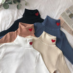 Red Heart Embroidery Turtleneck Jumper boogzel clothing