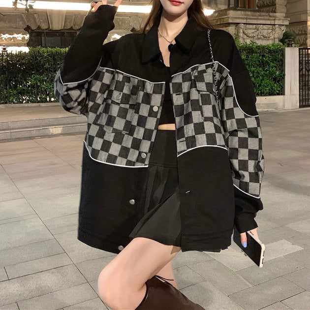 checker reflective denim jacket boogzel apparel
