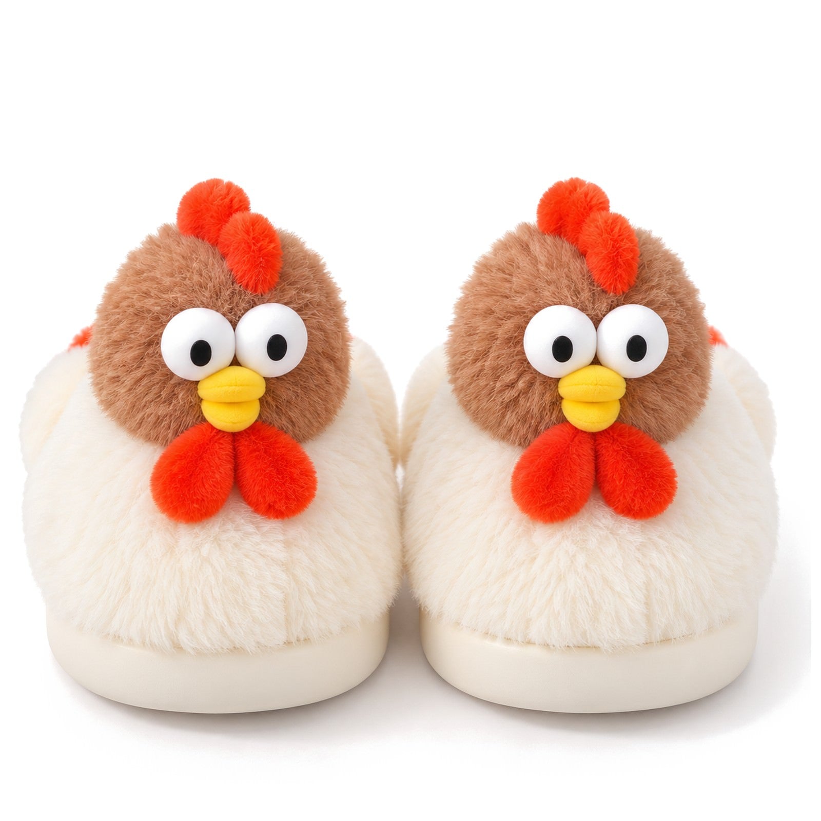 Rooster Slippers Red Comb Googly Eyes Kawaii Plush Slippers boogzel_clothing