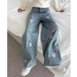 rose and bunny embroidery jeans boogzel clothing