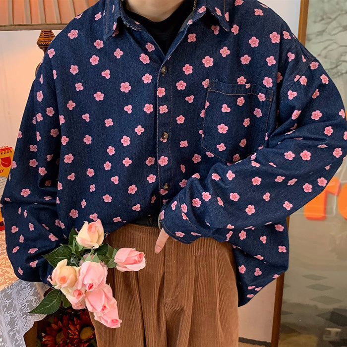 floral print denim shirt boogzel apparel