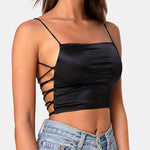 Satin Open Back Lace-Up Top