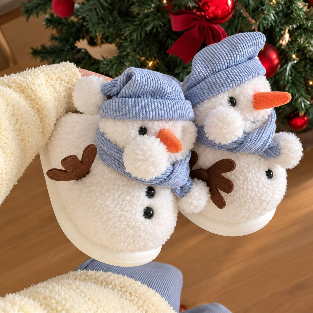 Snowman_Plush_Slippers_with_Blue_Hat_Cozy_Winter_Slippers_Christmas_Gift_Boogzel