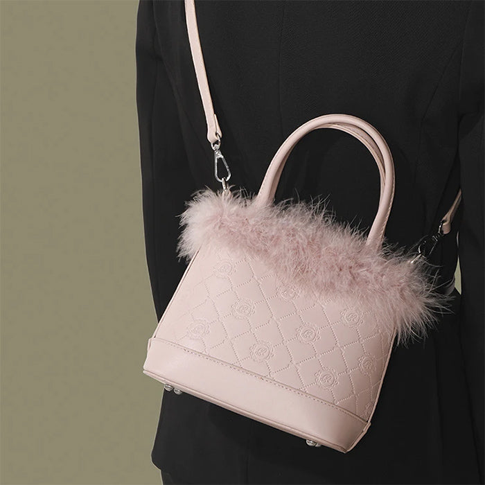 pink fluffy shoulder bag boogzel apparel