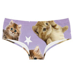 Soft and stretchy briefs with a charming print of kittens and stars on a light purple background&nbsp;