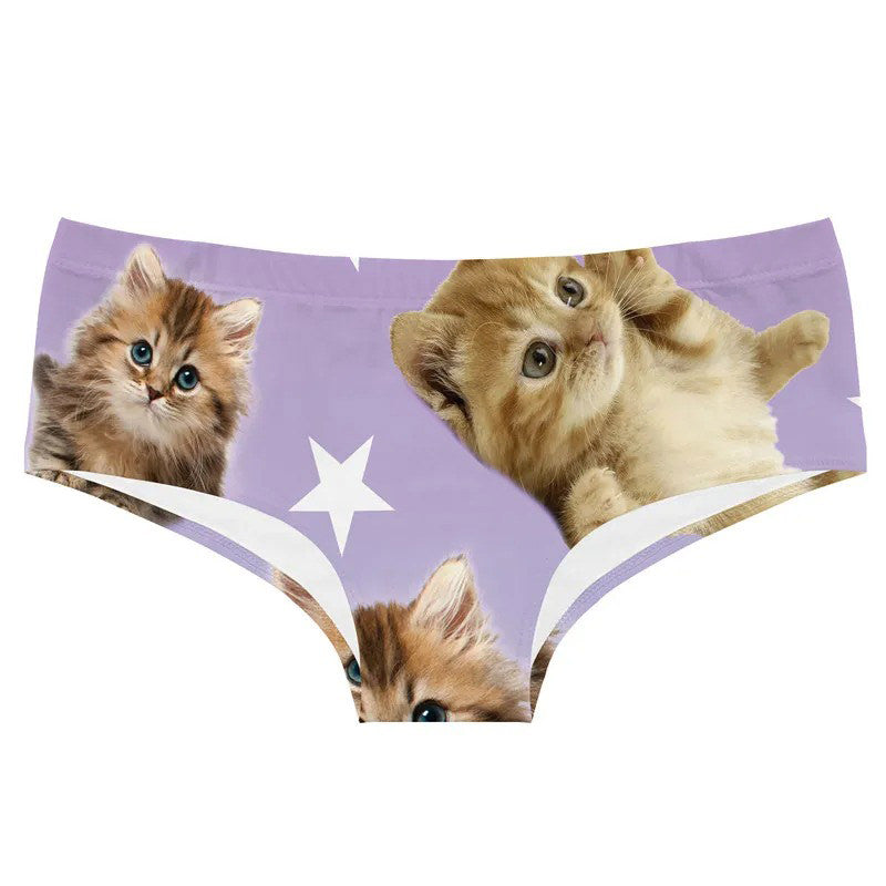 Soft and stretchy briefs with a charming print of kittens and stars on a light purple background&nbsp;