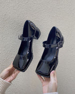 black Square Toe Mary Jane Sandals