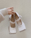 white Square Toe Mary Jane Sandals