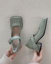 sage green Square Toe Mary Jane Sandals