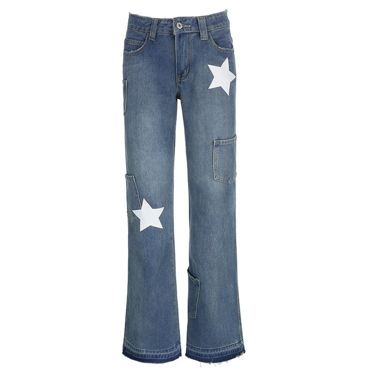 STAR PRINT Y2K STYLE JEANS | Y2K AESTHETIC Clothing – Boogzel Clothing