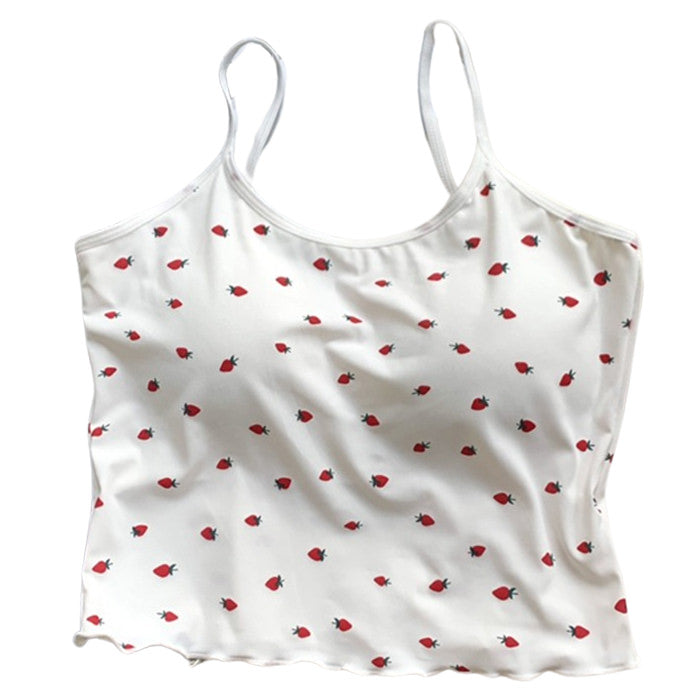 Strawberry Print Tank Top with built in cups  - boogzel clothing
