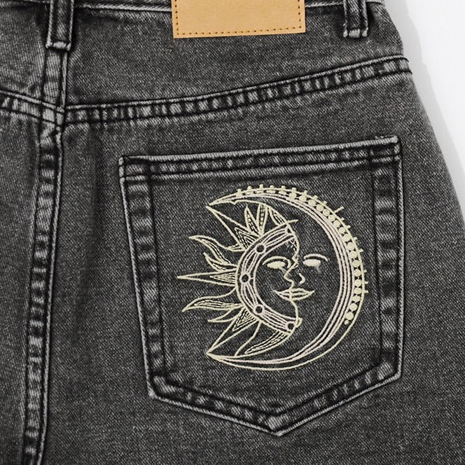 Grunge Sun & Moon Black Denim Shorts  jean jeans