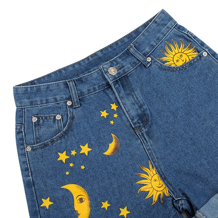 sun moon aesthetic shorts boogzel apparel