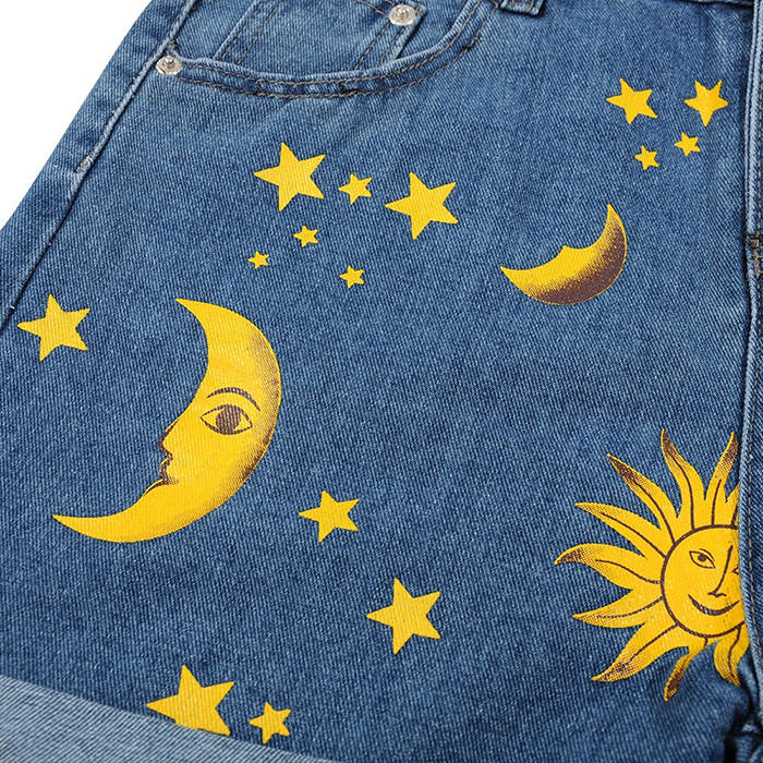 sun moon aesthetic shorts boogzel apparel