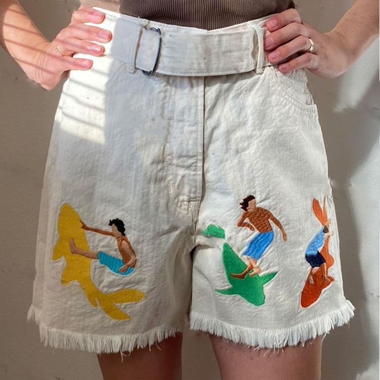 Surfing And Sharks Embroidery Shorts boogzel apparel 