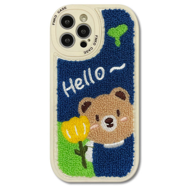 bear fuzzy embroidery iphone case boogzel apparel