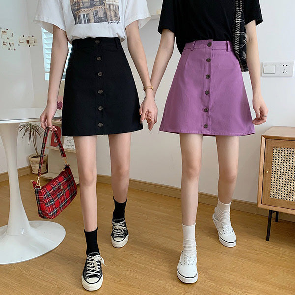 button front aesthetic skirt