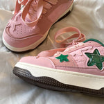 These cute pink sneakers have a vegan leather upper with an aesthetic jelly star design, a low ankle rise and a lace up in front - boogzel clothing