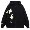 This Star Girl aesthetic hoodie features an oversized fit, zip-up closure, and bold star patterns on the front and sleeves - boogzel cloting