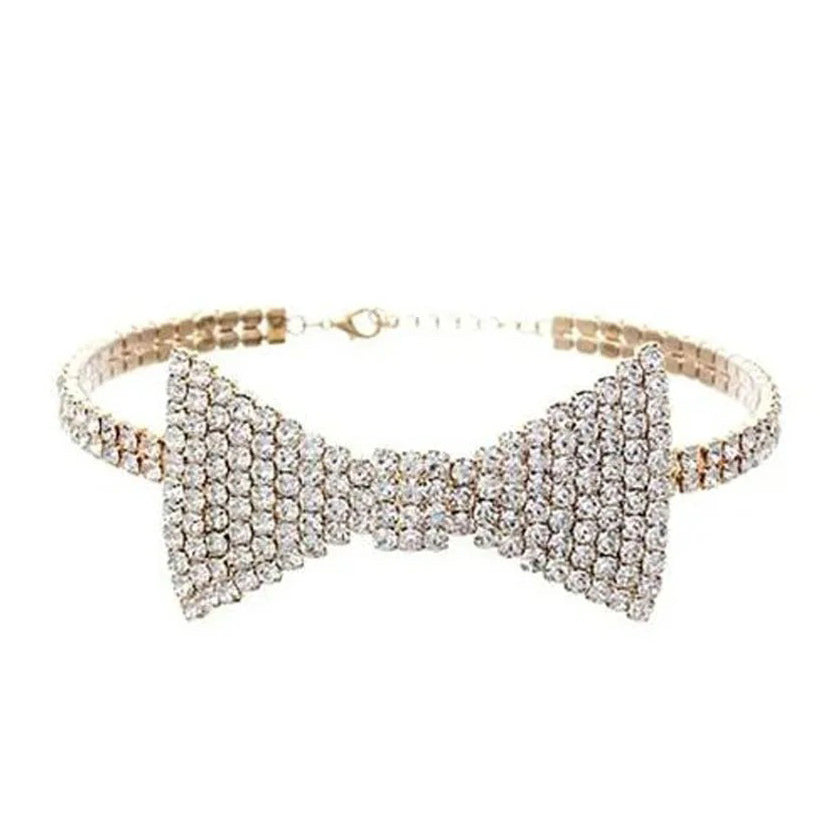 Y2K Style Rhinestone Bow Necklace - boogzel clothing