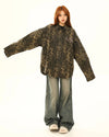 This 90's style leopard denim jacket features a rhinestone star on the chest and button-up construction -boogzel clothing
